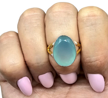 Load image into Gallery viewer, Blue Chalcedony Ring, Size 7.75, two tone ring, Oval Faceted, Sterling Silver, Ethereal soft Blue Translucence, Creative Stone - GemzAustralia 