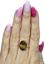 Load image into Gallery viewer, Tiger's Eye Ring, Size 9, Sterling Silver, Oval Shaped, Kundalini Awakening, Courage Gemstone, Protection Amulet, Leo Zodiac - GemzAustralia 