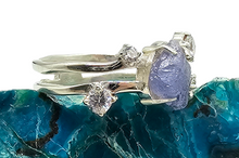 Load image into Gallery viewer, Raw Tanzanite Constellation Ring, Size 8, December Birthstone, Sterling Silver, Rough Tanzanite, Artisanal Piece - GemzAustralia 