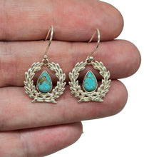 Load image into Gallery viewer, Turquoise Garland Earrings, Sterling Silver, December Birthstone, Pear Shaped, Bezel Set, Protection Stone - GemzAustralia 