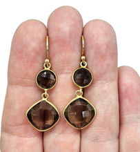 Load image into Gallery viewer, Smoky Quartz Earrings, Sterling Silver, 14K gold Plated, Caramel Brown, Double Drop, Grounding Stone, Anchoring Stone - GemzAustralia 