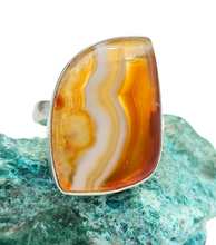 Load image into Gallery viewer, Botswana Agate Ring, Size 7.5, Sterling Silver, The Stone of Change, Orange &amp; White banded Gemstone, Harmony Stone - GemzAustralia 