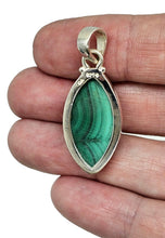 Load image into Gallery viewer, Malachite Pendant, Marquise Shape, Sterling Silver, Rich Green Gemstone, Bezel Setting, Visionary Gem, Warns of Danger - GemzAustralia 