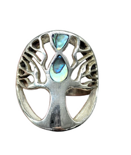 Load image into Gallery viewer, Paua Shell Tree of Life Ring, Sterling Silver, Green &amp; Blue Shell, Size N, Abalone Ring, Brings the Wearer Prosperity - GemzAustralia 