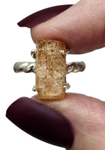 Load image into Gallery viewer, Rough Imperial Topaz Ring, Size 8, Sterling Silver, Raw Gemstone, Twisted Band, Rectangle Design, Manifestation Stone, Solar Plexus Chakra - GemzAustralia 