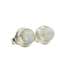 Load image into Gallery viewer, Round Rainbow Moonstone Studs, June Birthstone, Sterling Silver, Goddess Stone, Protection Stone, Love Rock, Psychic Gem - GemzAustralia 