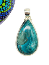 Load image into Gallery viewer, Pear Shattuckite Pendant, Sterling Silver, mix of Azurite, Chrysocolla &amp; Malachite, Vivid Blue and Green Colours, Spirit Guide - GemzAustralia 