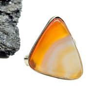 Load image into Gallery viewer, Botswana Agate Ring, Size 8.5, Sterling Silver, Orange &amp; White banded Gemstone, The Stone of Change, Harmony Stone, Balance Gemstone - GemzAustralia 