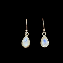 Load image into Gallery viewer, Faceted Rainbow Moonstone Earrings, Sterling Silver, June Birthstone, Pear Shaped, Goddess Stone, 6 Carats - GemzAustralia 