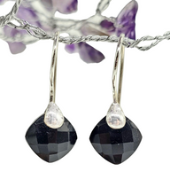 Load image into Gallery viewer, Black Onyx Earrings, Diamond Checkerboard faceted, Sterling Silver, Protection Stone, lucky Gemstone - GemzAustralia 