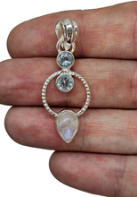 Load image into Gallery viewer, Rainbow Moonstone &amp; Blue Topaz Pendant, Sterling Silver, June and December Birthstones, Ethereal Blue Fire - GemzAustralia 