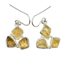 Load image into Gallery viewer, Raw Citrine Earrings, November Birthstone, Sterling Silver, Rough Gemstones, 3 Stone dangle, Stone of Abundance, Money Stone - GemzAustralia 