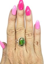 Load image into Gallery viewer, Green Mojave Turquoise Ring, Size 8, Sterling Silver, Oval Shape, Protection Stone, Goddess Stone - GemzAustralia 