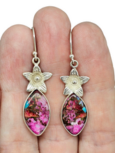 Load image into Gallery viewer, Pink Opal &amp; Oyster Turquoise Flower Earrings, Sterling Silver, Marquise Shaped, Love Stone, Copper Turquoise - GemzAustralia 