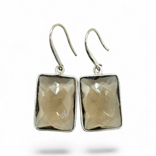 Load image into Gallery viewer, Rectangle Smoky Quartz Earrings, 48 carats, Sterling Silver, Caramel Brown, Checkerboard Faceted, Grounding Stone - GemzAustralia 