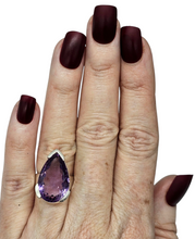 Load image into Gallery viewer, Pear Faceted Amethyst Ring, 16 carats, size 6.5, Sterling Silver, Protection Amulet, February Birthstone - GemzAustralia 