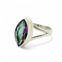 Load image into Gallery viewer, 5 carat Mystic Topaz Ring, Marquise Shape, Size 7 3/4, Sterling Silver, Purple / Green Gemstone, Fire Topaz, Rainbow Topaz - GemzAustralia 