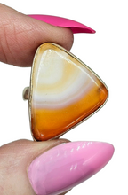 Load image into Gallery viewer, Botswana Agate Ring, Size 8.5, Sterling Silver, Orange &amp; White banded Gemstone, The Stone of Change, Harmony Stone, Balance Gemstone - GemzAustralia 