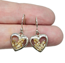 Load image into Gallery viewer, Citrine Heart Earrings, Sterling Silver, November Birthstone, Stone of Happiness, Wealth &amp; Success, Heart Jewellery - GemzAustralia 