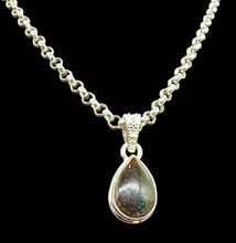 Load image into Gallery viewer, Multi Coloured Ammolite Pendant, Sterling Silver, Pear Shaped, Fossilized Ammonite, Opal like Gemstone, Power Gemstone - GemzAustralia 