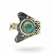 Load image into Gallery viewer, Blue Green Turquoise Ring, Adjustable, Sterling Silver, Round Shaped, Protection Stone, Love Stone, December Birthstone - GemzAustralia 