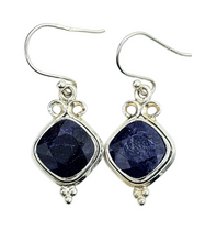 Load image into Gallery viewer, Australian Blue Sapphire Earrings, 10.5 carats, Sterling Silver, Diamond faceted, September Birthstone, Wisdom Stone, Love Stone - GemzAustralia 