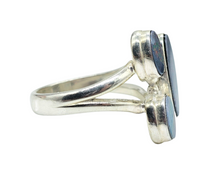 Load image into Gallery viewer, Australian Opal Ring with three Stones, October Birthstone, Size N, Sterling Silver, Aura Gem, Psychic Gem - GemzAustralia 