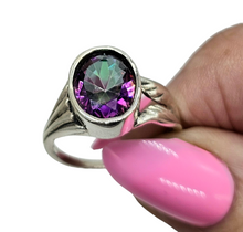 Load image into Gallery viewer, Mystic Topaz Ring, Size 8, Sterling Silver, Oval Shaped, Purple Green Gemstone, Fire Topaz, Rainbow Topaz, Alaskan Ice - GemzAustralia 