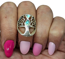 Load image into Gallery viewer, Paua Shell Tree of Life Ring, Sterling Silver, Green &amp; Blue Shell, Size N, Abalone Ring, Brings the Wearer Prosperity - GemzAustralia 