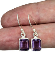 Load image into Gallery viewer, Amethyst Earrings, Rectangle Shaped, Sterling Silver, Emerald Faceted, February Birthstone, Powerful Stone, 4.5 Carats