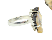 Load image into Gallery viewer, Boulder Opal Ring in a floral design, Size O 1/2, Solid Opal, Australian Opal, Sterling Silver, October Birthstone - GemzAustralia 