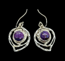 Load image into Gallery viewer, Purple Mojave Turquoise Earrings, Sterling Silver, Abstract Leaf Design, Goddess Gemstone, Protection Gemstone, Statement handcrafted - GemzAustralia 