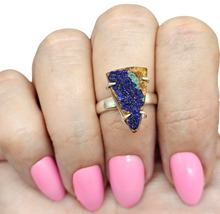 Load image into Gallery viewer, Raw Azurite Ring, size N, Sterling Silver, Triangle Shape, Rough Gemstone, Enhances Creativity - GemzAustralia 