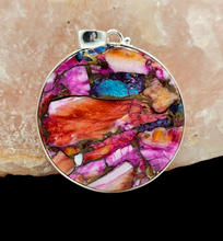Load image into Gallery viewer, Round Shaped Oyster Turquoise &amp; Pink Opal Pendant - GemzAustralia 