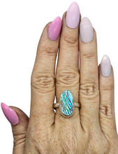 Load image into Gallery viewer, Statement Paua Shell Ring, Size 11, Sterling Silver, Long Oval Shape, Blue Green Abalone Shell, Prosperity Stone - GemzAustralia 