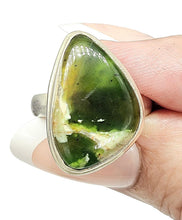 Load image into Gallery viewer, Green Chrome Chalcedony Ring, Size 7, Sterling Silver, Matorolite Gemstone, Higher Purpose Gem, Cancer &amp; Sagittarius