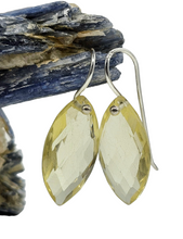 Load image into Gallery viewer, Lemon Quartz Earrings, Marquise Checkerboard Faceted, Sterling Silver, Joy Gemstone, Confidence Stone, High Vibrational Stone - GemzAustralia 