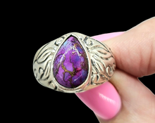Load image into Gallery viewer, Purple Turquoise Ring, Size 8, Sterling Silver, Pear Shaped, Goddess Gem, Protection Stone, Powerful Stone, Good Fortune - GemzAustralia 