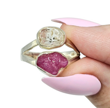 Load image into Gallery viewer, Raw Ruby &amp; Herkimer Diamond Ring, Size P 1/2, Sterling Silver, July and April Birthstones, Energy Stone - GemzAustralia 