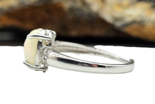 Load image into Gallery viewer, Solid Ethiopian Opal &amp; White Sapphire Ring, Size P, Adjustable, Sterling Silver, October Birthstone, Aura Stone, Psychic Stone - GemzAustralia 