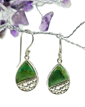 Load image into Gallery viewer, Green Mojave Turquoise Earrings, Pear Shaped, Sterling Silver, Protection Stone, Connects with Great Spirit of the Sky, Power Stone - GemzAustralia 
