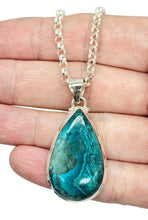 Load image into Gallery viewer, Pear Shattuckite Pendant, Sterling Silver, mix of Azurite, Chrysocolla &amp; Malachite, Vivid Blue and Green Colours, Spirit Guide - GemzAustralia 