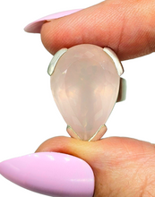 Load image into Gallery viewer, Rose Quartz Ring, Size 6.75, Sterling Silver, Pear Shape, 20 Carats, Love Stone, Unconditional Love, Pink Gem - GemzAustralia 