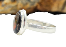 Load image into Gallery viewer, Red Ammolite Ring, Size 6 3/4, Sterling Silver, Pear Shaped, Opal like Gemstone, Fossilized Shell of Ammonite - GemzAustralia 