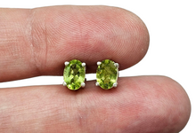 Load image into Gallery viewer, Peridot Stud Earrings, Sterling Silver, Oval Shaped, Prong Set, August Birthstone, Protection Gemstone - GemzAustralia 