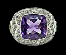 Load image into Gallery viewer, Amethyst, Green Tourmaline &amp; White Zircon Ring, Size 8.25, Sterling Silver, Genuine Gemstones, Vintage Style