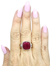 Load image into Gallery viewer, Cushion cut Ruby Ring, Size 9, 40th Anniversary Stone, 12 carats, Sterling Silver, July Birthstone, Energy Stone - GemzAustralia 