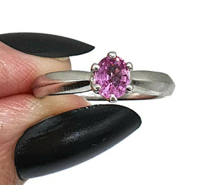 Pink Sapphire Ring, size 8.5, Solitaire Ring, 925 Sterling Silver, Prong Setting - GemzAustralia 
