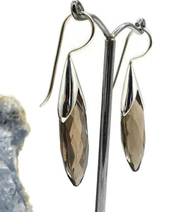 Smoky Quartz Earrings, Sterling Silver, Leaf Shape, Caramel Brown - GemzAustralia 