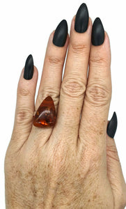 Amber Ring, Adjustable, size 7, Sterling Silver, Triangle Shaped, Cognac Baltic Amber - GemzAustralia 